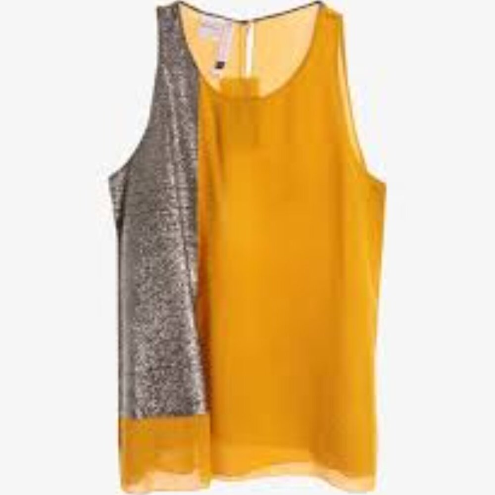 Sachin & Babi Silk Top Tank Sleeveless Scoopneck Yellow Mustard Gold Metallic 0